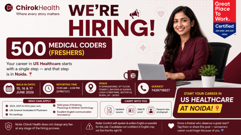 Chirok Health Hiring 500 Medical Coders in Noida: Freshers Can Apply