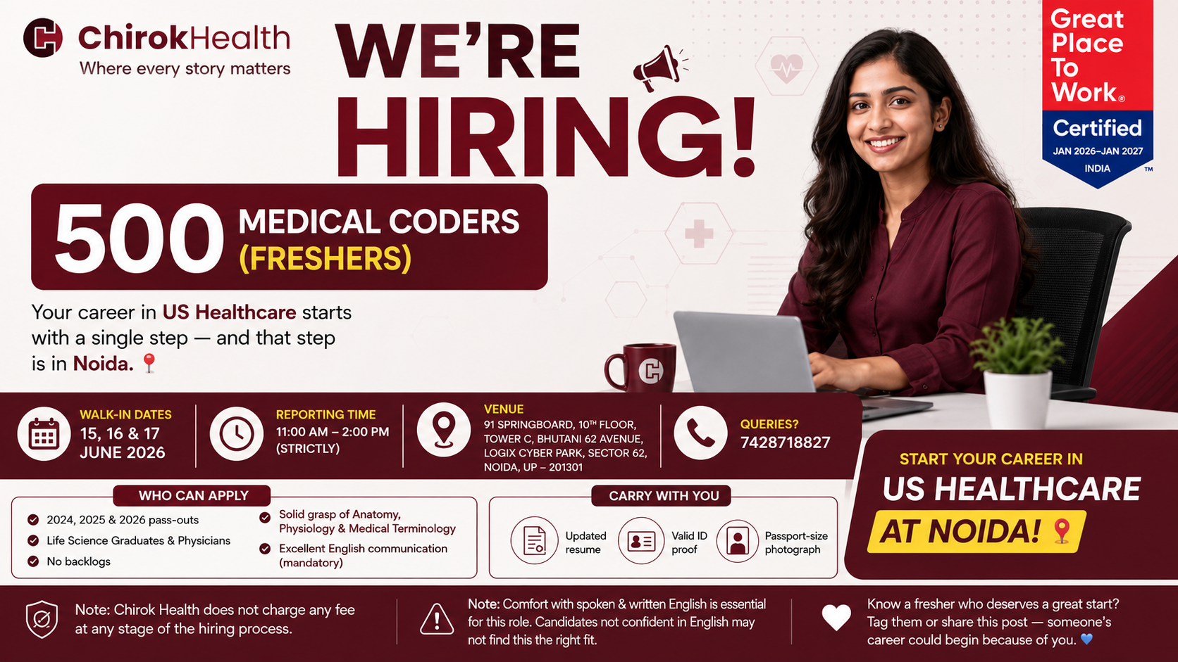 Chirok Health Hiring 500 Medical Coders in Noida: Freshers Can Apply
